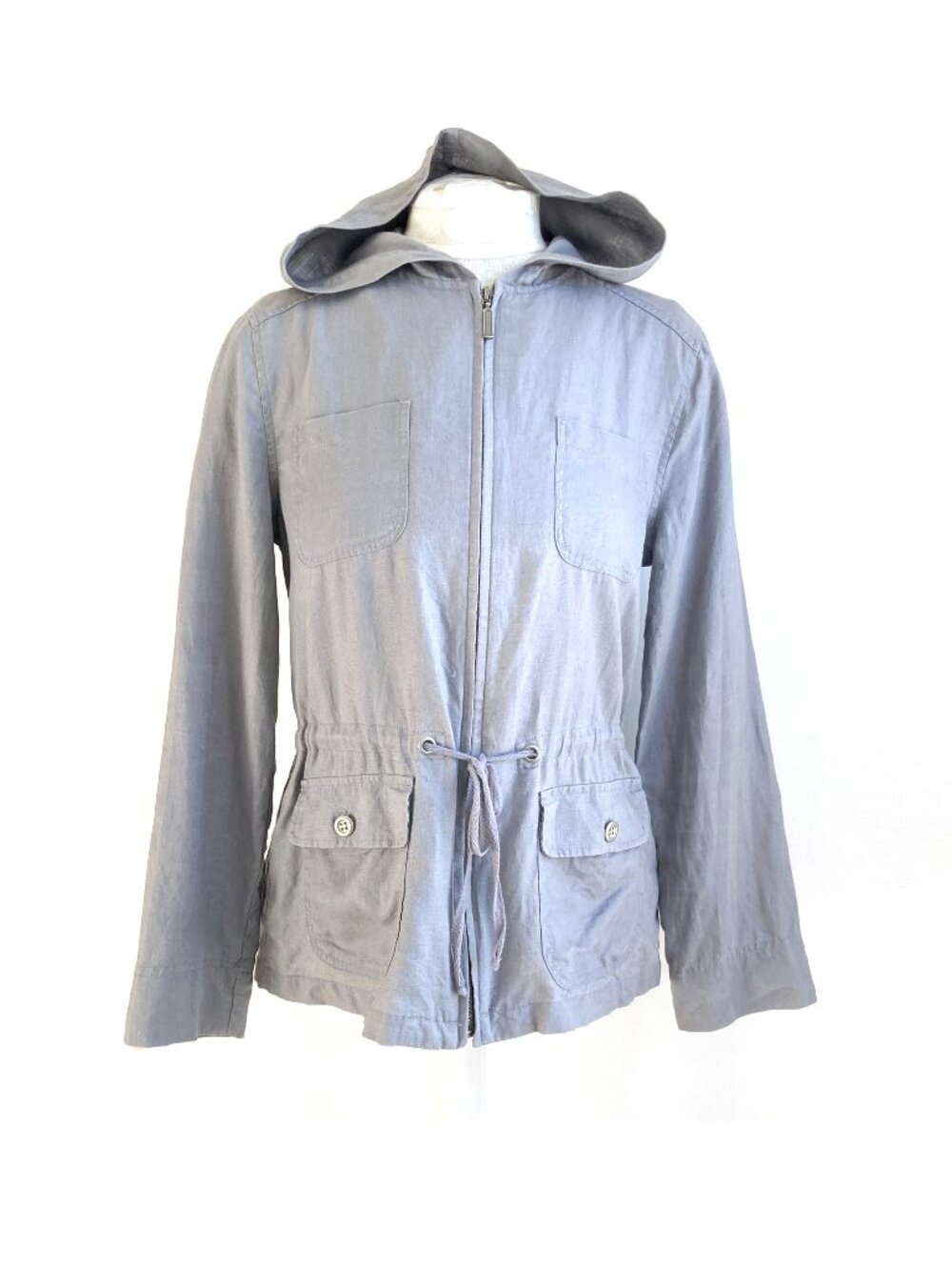 Linen Full Zip Jacket with Hood Pockets Drawstring St Tropez